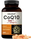 NatureBell CoQ10 100mg with Omega 3, 240カプセル | 安定した吸着フォーム – 心とエネルギーの健康のための抗酸化サポート – 余分な強度の補酵素Q10サプリメント