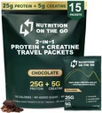 クレアチン - 25gタンパク質+ 5gクレアチン - シングルサーブ旅行プロテインパウダー - 5.9g BCAA、ケト&ローキャブ、グルテンフリー - チョコレート(15パック)