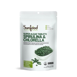 Sunfood Superfoods Chlorella Spirulina 錠 - Spirulina と Chlorella グリーン Algae 錠 のための 女性 & 男性, Chlorophyll のソース, B ビタミン, タンパク質, 壊れた細胞壁, 完全菜食主義者の - 4 oz バッグ