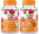 Lifeable Magnesium Kids + Vitamin D Kids, Gummies Bundle - Great Tasting, Vitamin Supplement, Gluten Free, GMO Free, Chewable Gummy