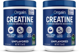 Orgainのクレアチンの Monohydrate の Micronized の粉、100 のサービング、非風味付けされた、サポート筋肉成長、ポストのワークアウトの回復および頭脳の健康、人及び女性、Vegan のための人工的な添加物無し、(2 のパック)