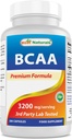 ベストナチュラルBCAAブランチチェーンアミノ酸、サービングあたり3200mg、200カプセル - 医薬品グレード - 100%純粋なインスタント化されたフォーミュラ  プレ/ポストワークアウトボディービルのサプリメント  ブースト筋肉の成長
