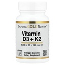 California Gold Nutrition Vitamin D3 + K2 as MK-7, 60 Veggie Capsules