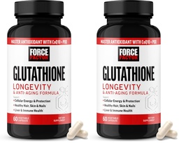 Force Factor Glutathione Longevity & Anti-Aging, Reduced Glutathione Supplement with CoQ10 & PQQ, Master Antioxidant Formula to Support Immune Health, Skin, Cellular Energy & Liver Detox, 60 Capsules