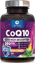 CoQ10 Softgels - サービングごとの超高吸収の補酵素Q10 200mg - ブラックペッパー、エネルギー及び中心サポート酸化防止剤が付いているCo Q 10 Softgelの補足-女性及び人のための、びん詰めにされた米国- 120 Softgels