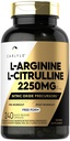 カルライル L-アルギニン L-シトルリンサプリメント | 2250mg | 240 パウダーカプセル | ニトリクライドプレクサー | 無料フォーム | GMO&グルテンフリー