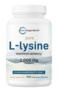 純L-Lysine 2,000mg、300ベジギーカプセル | 最大効力、簡単に吸収、無料フォーム | コラーゲン、リップ、免疫サポートのためのエッセンシャルアミノ酸 | 充填剤なしのクリーン成分