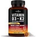 ビタミンD3 5,000 IU + K2 MK-7 100 mcg - 2-in-1 Bone、免疫&ハートサポート、飲みやすい、非GMO - 60カプセル