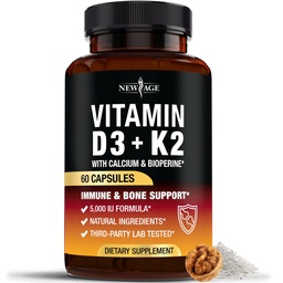 ビタミンD3 5,000 IU + K2 MK-7 100 mcg - 2-in-1 Bone、免疫&ハートサポート、飲みやすい、非GMO - 60カプセル