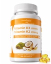 GREENPEOPLE K2 D3ビタミンサプリメント、ビタミンD-3&K-2 MK-7、10,000 IU / 200 mcg、バージン非GMOココナッツMCTオイル付き | 300ビーガンソフトゲル | 骨の健康、免疫サポート