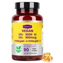 FAMILI + 90 日ビーガンビタミン D3 5000IU + K2 900Mcg ココナッツ MCT オイルとSoftgel | 5000IU 植物の源 ビタミン D3 + 750Mcg MK4 + 150Mcg MK7 | 広いスペクトル K2|骨の筋肉の歯の全体的な健康|100% ビーガン