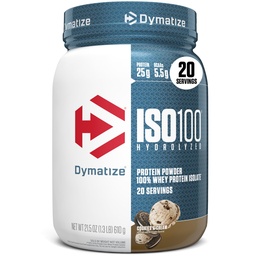 Dymatize ISO100の乳白色蛋白質の粉の隔離剤、クッキー及びクリーム、蛋白質、5.5g BCAAsのより少し120 Cal。、グルテンフリー、1g脂肪、1g砂糖、2g Carb (20サービング)