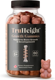 TruHeight成長のグミ(スイカ) 子供のための自然成長と開発サプリメント & 十代の若者たち - ビタミンD、K、カルシウム&アシュワガンダ - 骨の強度ビタミンD3 K2 - ピカピカエイタービタミン - 年齢5 +