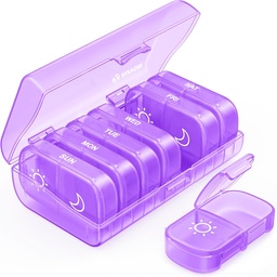 AUVON XLウィークリーピルオーガナイザー 2 日、使いやすい、Pill Box 7 デイトラベルメディテーション、ビタミン、魚油、サプリメントのための 1 枚の大きな開口部の PM ピルケース