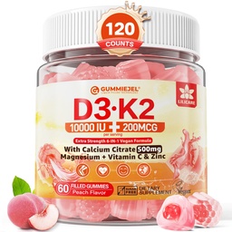 ビタミンD3 K2は500mgカルシウム+ K2 (MK-7) 200mcg、マグネシウム、ビタミンC及び亜鉛、余分強さ-骨筋肉歯のための最終的な吸収性、ビーガン- 2のパックを満たしました