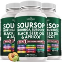 Soursop Supplement - Moringa, Sea Moss, Black Seed Oil, Berberine, Turmeric, Apricot, Quercetin, Greens, Bitters, Boswellia, Bitter Melon, Burdock Root - 180 Capsules