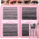 Lash Clusters Kit, 640 Pcs Eyelashes Clusters Extensions Kit 9-16mm Individual Lashes D Curl Fluffy Wispy False Eyelashes Thin Band with Bond Seal Tweezers Brush DIY (30D+40D+50D+60D Kit 9-16mm)