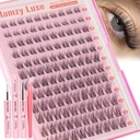 Natural Lash Clusters Kit Short Wispy Eyelash Clusters 8-14MM Clear Band Cluster Lashes Extensions Kit 120Pcs CC-Curly Daily Exquisite Eyelashes Clusters with Bond and Seal and Tweezers