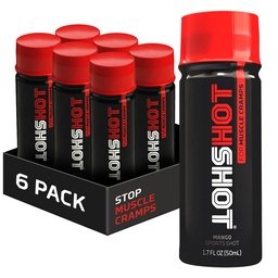 HOTSHOTスポーツシュートマッスルクロップリリーフ、自然液スポーツドリンク、科学的に実証済み、脚と夜用クランプ、プロットリーNSFスポーツ認定、(スパイシーマンゴー)(1.7 Fl Oz)(6パック)