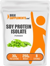 BulkSupplements.com大豆プロテインアイソレートパウダー - ビーガンプロテインパウダー、フレーバーなし - 純粋&グルテンフリー、30g /サービング、250g(8.8オンス)(パッケージ1)