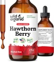 Wild & Organic Hawthorn Berry Tincture 600 mg - Liquid Hawthorne Berry Supplement for Overall Support - Vegan, Sugar & Alcohol-Free Fruit Extract Drops - 4 fl oz