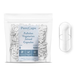 PureCaps USA - Empty Vegetarian Vegan Pullulan Pill Capsules Size 0| 100 Joined Pills| Clear| Non-GMO Certified| SLS, Gluten, Preservative Free