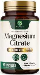 マグネシウムのクエン酸塩1000mg - 高吸収マグネシウムの補足は筋肉、骨、神経及び中心の健康-余分強さのMagnesioの複雑な丸薬-非GMOの優れたエネルギー方式- 60のカプセルを支えます