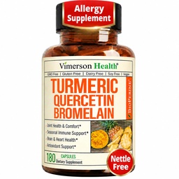 クエルセチンとBromelainターメリッククルクミンサプリメント - アレルギー救済、ジョイント&免疫サポート - ブラックペッパー(バイオペリン)と有機ターメリックサプリメント - 180ケルセチン500mgカプセル