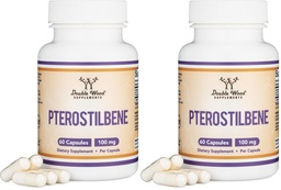Pterostilbene Supplement 100mg Capsules (Third Party Tested) 60 Capsules, Superior to Resveratrol, Antioxidant for Longevity Support (Non-GMO, Gluten Free) by Double Wood (Pack of 2)