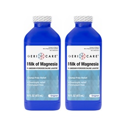 GeriCare Milk of Magnesia, Magnesium Hydroxide 1200mg | Original Flavor | Constipation Relief | Cramp-Free, Saline Laxative |16 Fl Oz (Pack of 2)