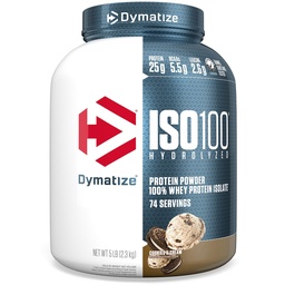 Dymatize ISO100の乳白色蛋白質の粉の隔離剤、クッキー及びクリーム、蛋白質の25g、5ポンド、5.5g BCAAsのより少し120 Cal。、グルテンフリー、1g脂肪、1g砂糖、2g Carb (74のサービング)
