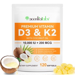 泡のビタミンD3 K2の補足のSoftgels、10000 の IU VIT D3 + 200 MCG K2 (MK-7)   ココナッツ油が付いている2-in-1 Replenishの方式、Calciumの吸収のサポート、120のカプセルを飲みやすいです。