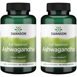 Swanson Ashwagandhaの粉の補足-Ashwagandhaの根と圧力救助及びエネルギーを促進するために-自然な健康のためのAyurvedicの補足(100のカプセル、450mg各)2のパック