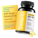 Selerb Vitamin D3 K2 with Virgin Coconut Oil -Vitamin D3 10000 IU + K2 MK-7 200 mcg Vitamin Supplement for Bone, Immune and Heart Support Easy to Swallow 120 Softgels