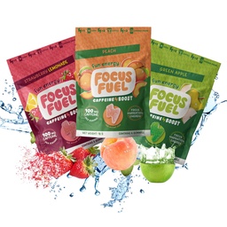 FocusFuel Energy Chews - 試用サイズバラエティサンプルパック(9サービング) - 100mgカフェイン+アルファGPC + L-テアニン+ B12、マグネシウム - ピーチ、グリーンアップル、イチゴレモナード味 - クラッシュまたはジッターなし