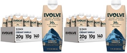Evolve Plant Based Protein Shake,Vanilla Bean,20g Vegan Protein,Dairy Free,No Artificial Sweeteners,Non-GMO,10g Fiber,11 Fl Oz (Formula May Vary),(Pack of 24)