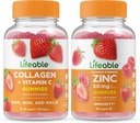 Lifeable Collagen & Vitamin C + Zinc 50mg, Gummies Bundle - Great Tasting, Vitamin Supplement, Gluten Free, GMO Free, Chewable Gummy