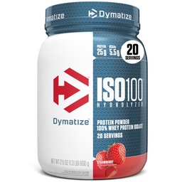 Dymatize ISO100の乳白色蛋白質の粉の隔離剤、いちご、蛋白質、5.5g BCAAsのより少し120 Cal.のグルテンフリー、1g脂肪、1g砂糖、2g Carb (20サービング)