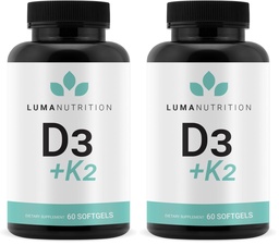 Luma Nutrition D3 + K2 Vitamin 10000 IU - Bone and Heart Health Supplement - Max Strength Immune Support and Calcium Absorption - 60 Softgels (Pack of 2)