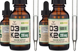 Vitamin D3 K2 5,000 IU Liquid Drops (5,000 IU of D3 and 200mcg of 99.9% All-Trans Patented K2 MK-7 (K2Vital)) Max Absorption Liquid Vitamin D Drops (30 Servings) by Double Wood (Pack of 2)