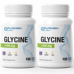 Puregen Labs Glycine 1000mg [High Potency] 100 Vegetarian Capsules, Promotes Healthy Rest | No Harmful Additives | Non-GMO, NO Gluten and Dairy