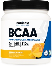 Nutricost BCAAパウダー(オレンジマンゴー、60サービング) - 2:1 最適比、グルテンフリー、非GMO、ベジタリアン