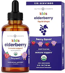 NutraChampsの子供の液体の低下、10:1のエキスのSambucusのElderberryのシロップ、砂糖なしのヨーロッパのElderberryの低下の果実味、免疫サポート、4か月の供給