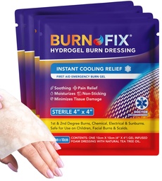 BurnFix® - 4パックバーンゲルドレッシング4 x 4インチバーンケアクリームファーストエイドトリートメント。 即時の痛みの軽減のハイドロゲルは1st、第2度の焼跡、家、仕事、火、EMSのためのかみそり及び日焼けのために服を着ます