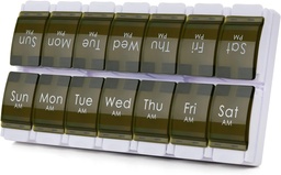 2週のピルボックス、MOLN HYMY 7日ピルオルガナイザー2日2回、週刊ピル容器は薬、ビタミンの魚油(グリーン)を保持します