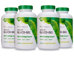Youngevity Ultimate Gluco-Gel -for Bones, Tendons, Bones & Cartilage | Contains Glucosamine, Gelatin & Manganese | 240 Capsules | 4 Bottle