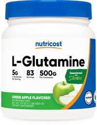Nutricost L-グルタミンパウダーサプリメント(グリーンアップル)500g - Gutサポート、Steeviaで甘く5グラム - グルテンフリー、非GMO