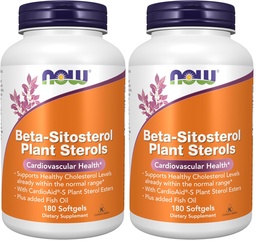 NOW Foods Supplements, Beta-Sitosterol Plant Sterols with CardioAid®-S Plant Sterol Esters and Added Fish Oil, 180 Softgels, (Pack of 2)