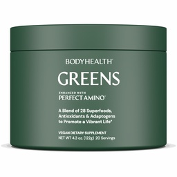 BodyHealth Greens Enhanced with PerfectAmino - Daily Superfood Green Apple Smoothie Powder with Vegetables, Fruit, Antioxidants, Prebiotics, Probiotics, Fiber, and Protein - 20 Servings