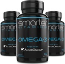 (3 Pack) Smarter Omega 3 Fish Oil, Berry Flavor, Burpless, Tasteless, 2000mg, DHA EPA Triple Strength Brain, Made with AlaskOmega®